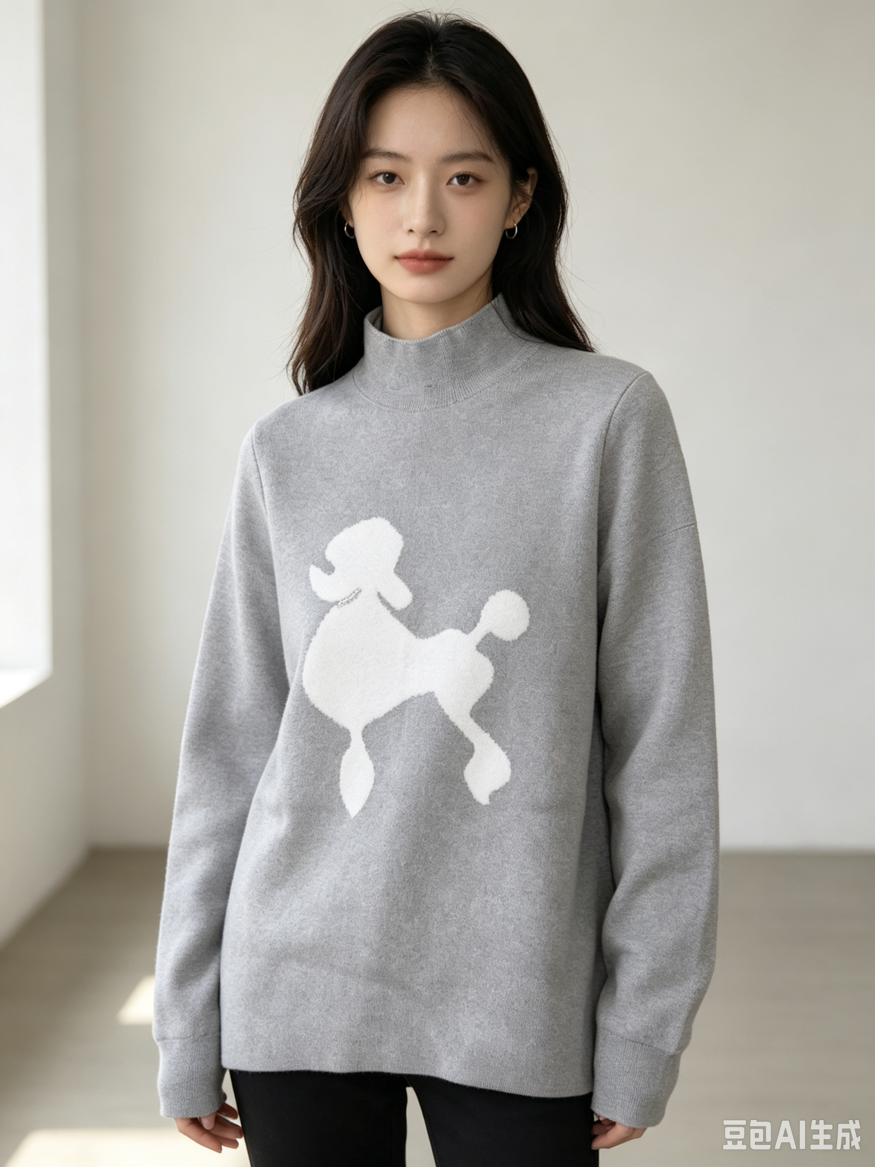 Half-Neck Poodle Pattern  Knit Sweater