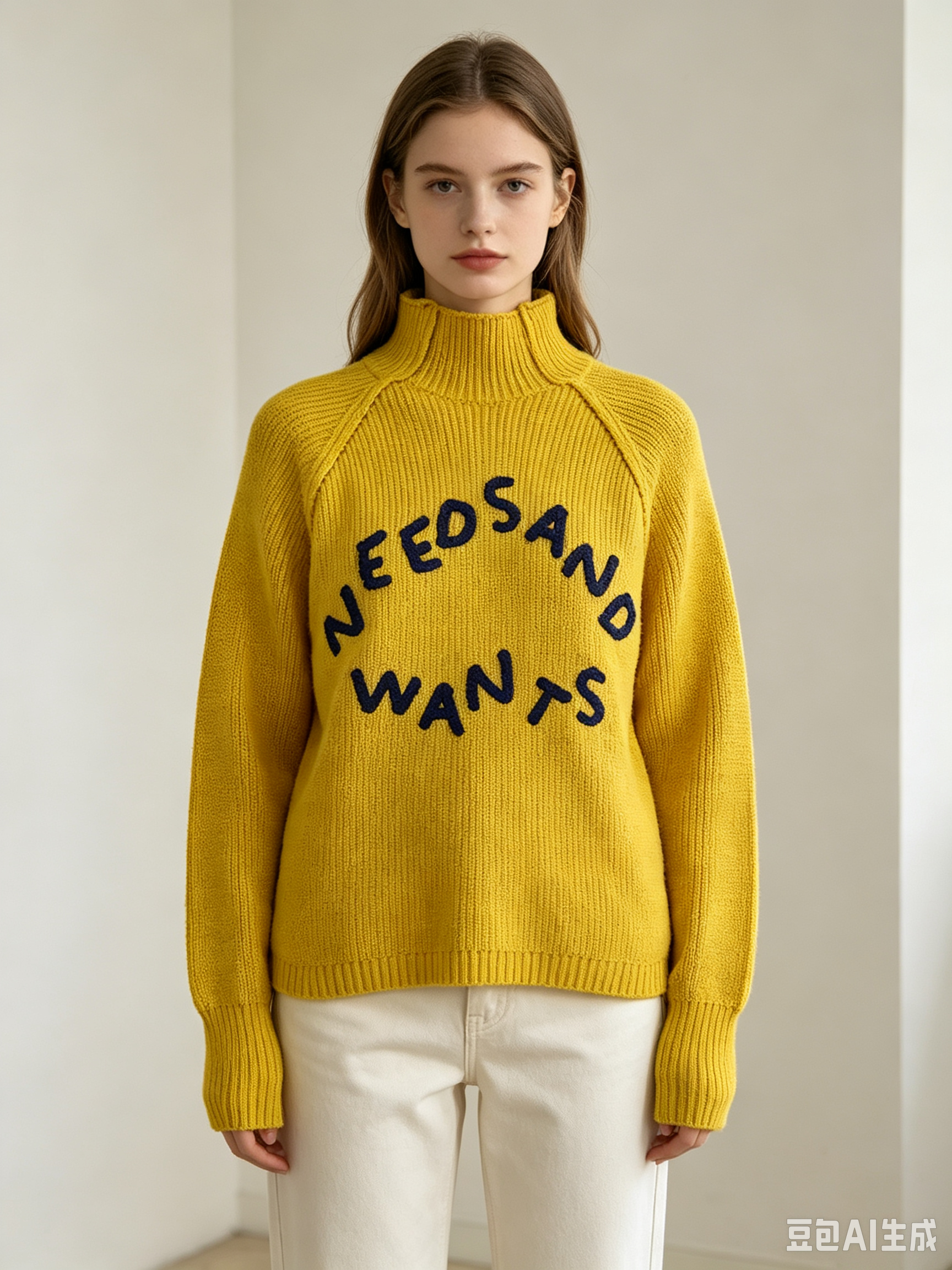 High-neck knit sweater with embroidery