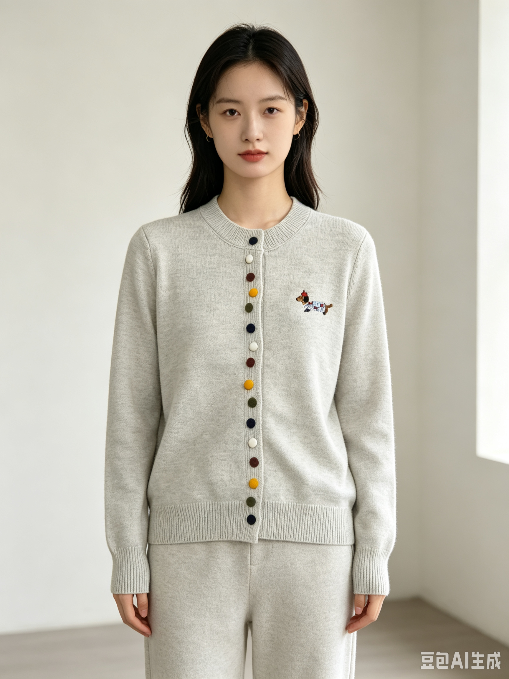 Dog Pattern Colorful Button Knit Cardigan