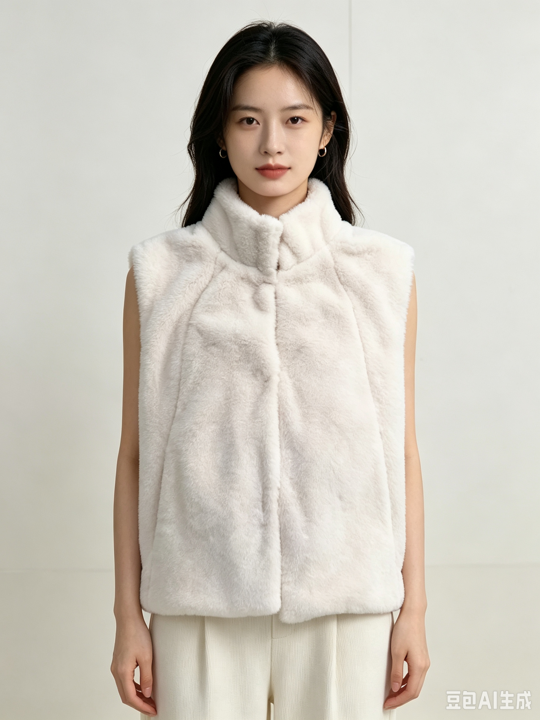 High-neck fur vest