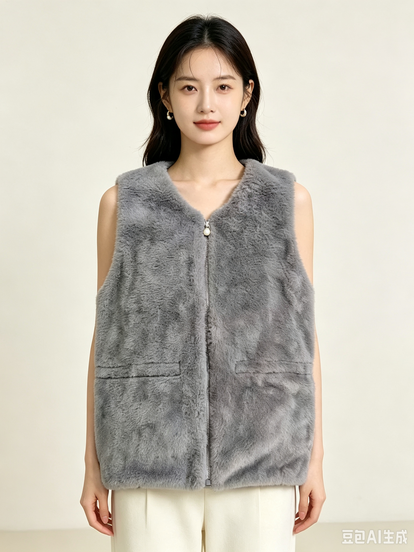 Pearl-Decorated Fur Vest