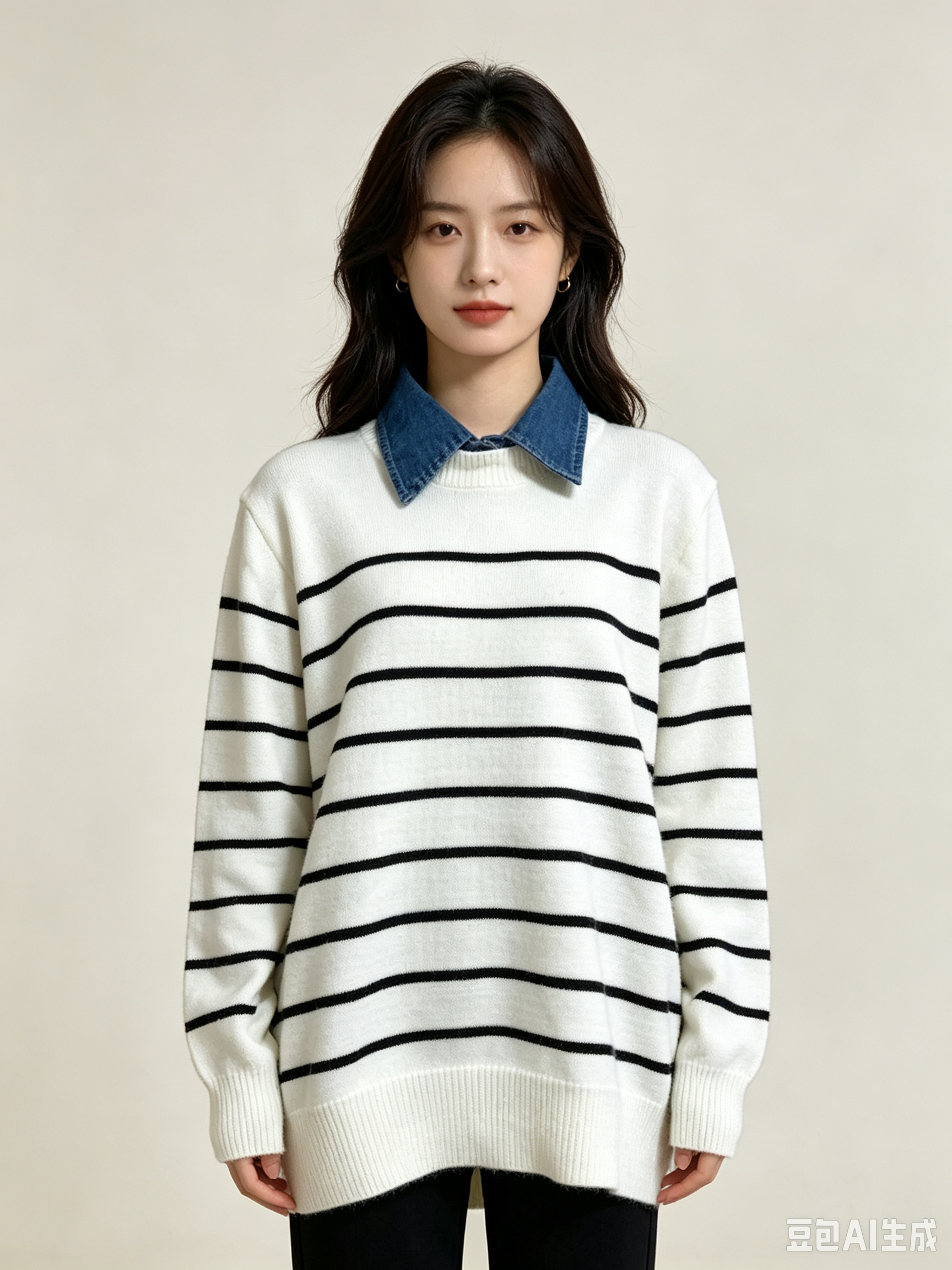 Detachable Collar Stripe Knit