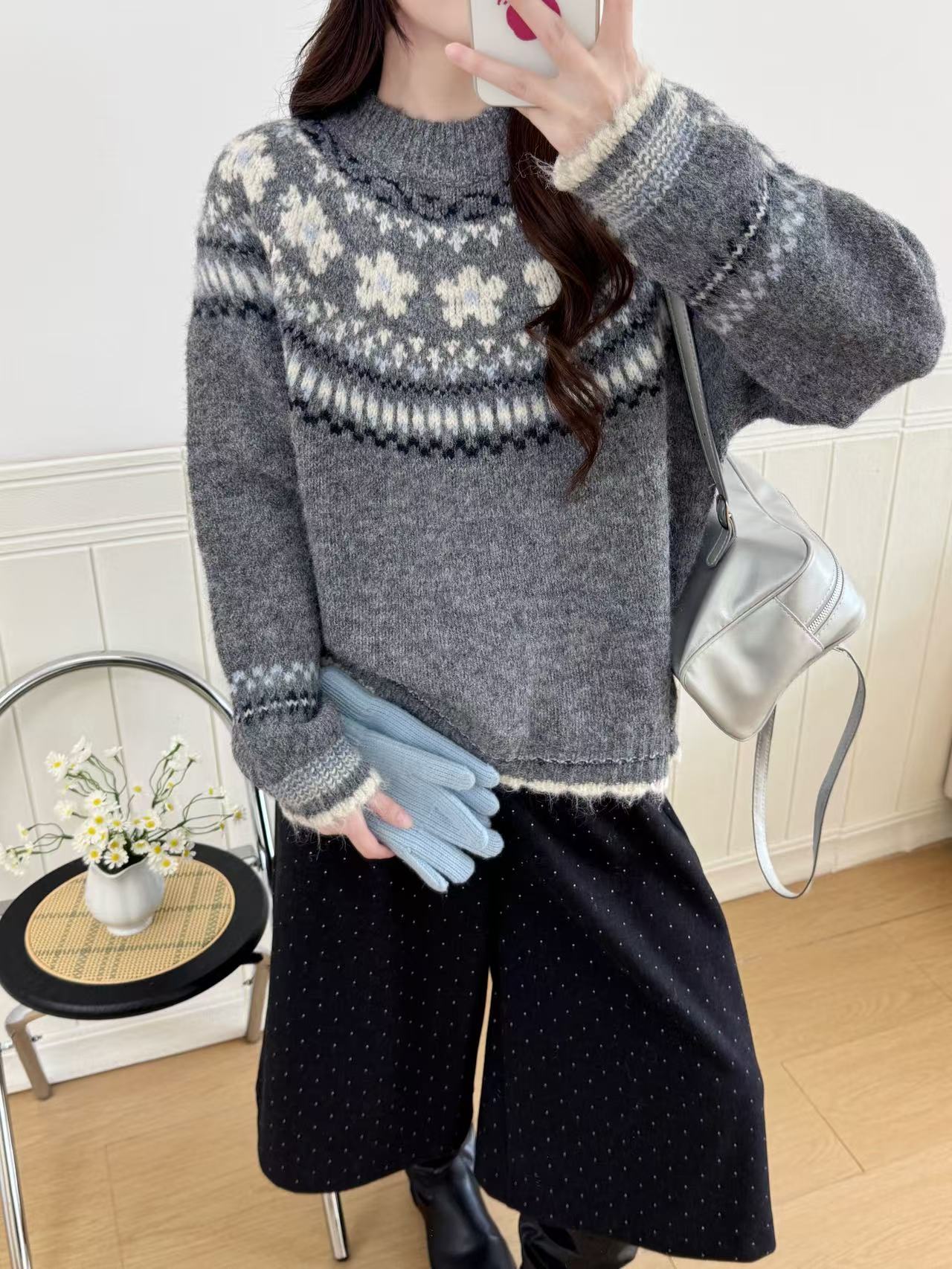 Jacquard knit sweater