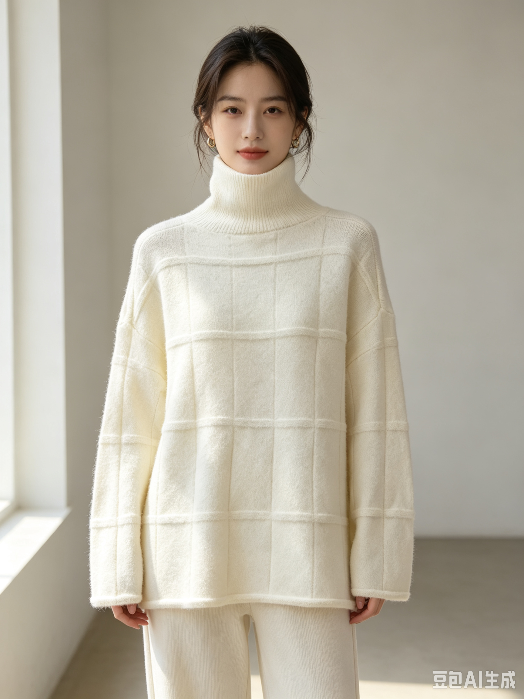 High-neck check knit