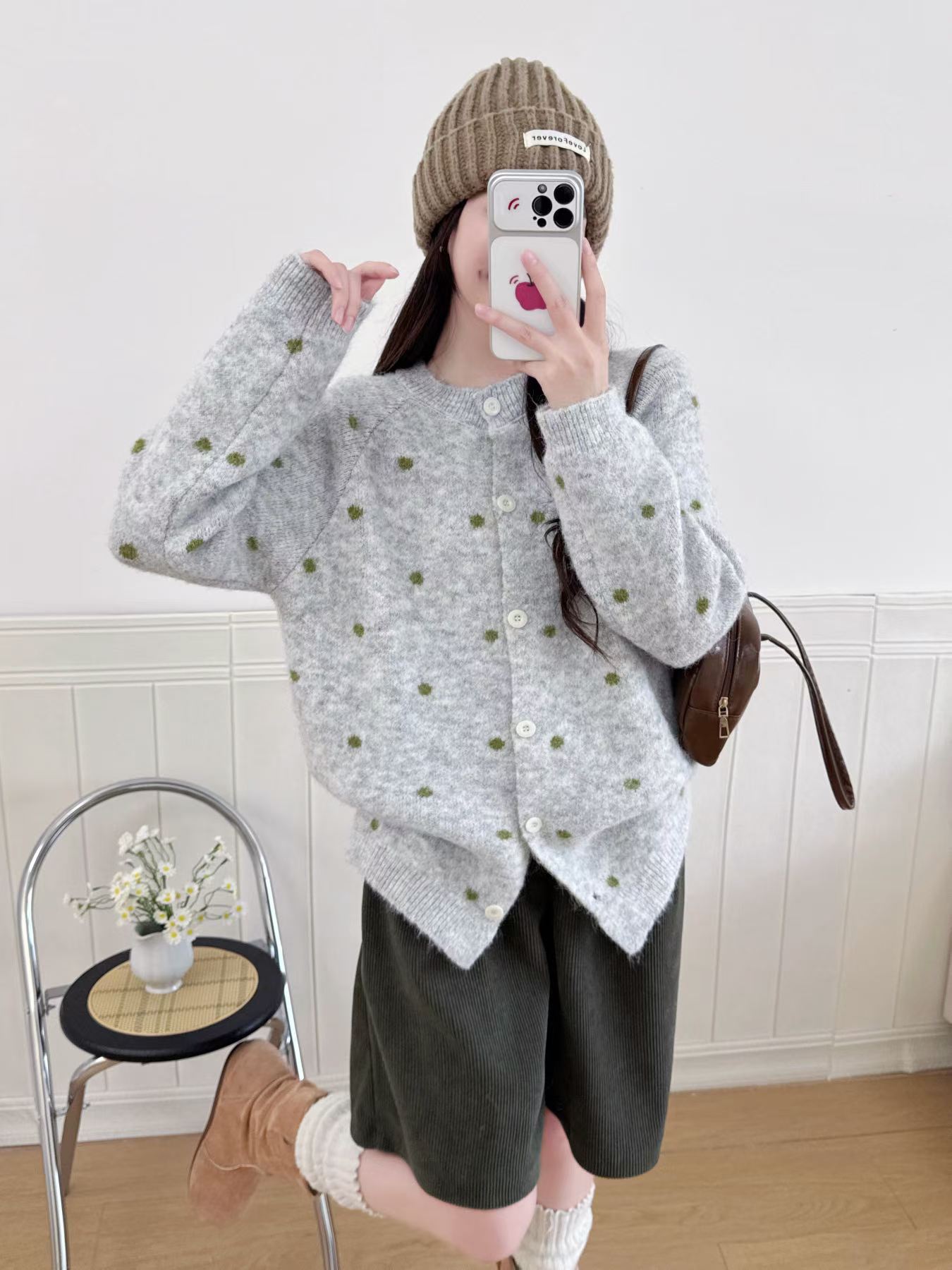 Polka Dot Knit Cardigan
