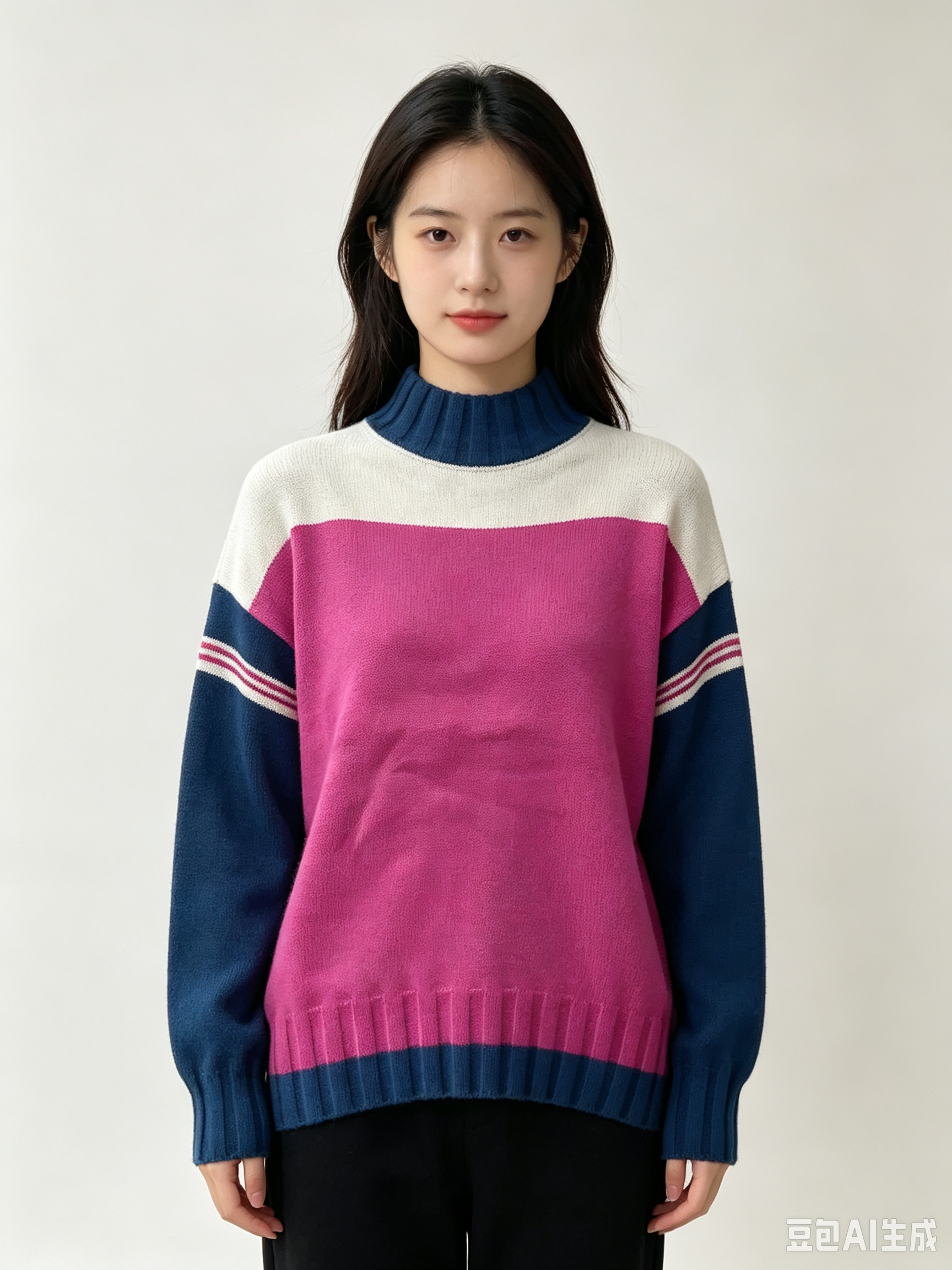 Color-block Half-Neck Knit Sweater